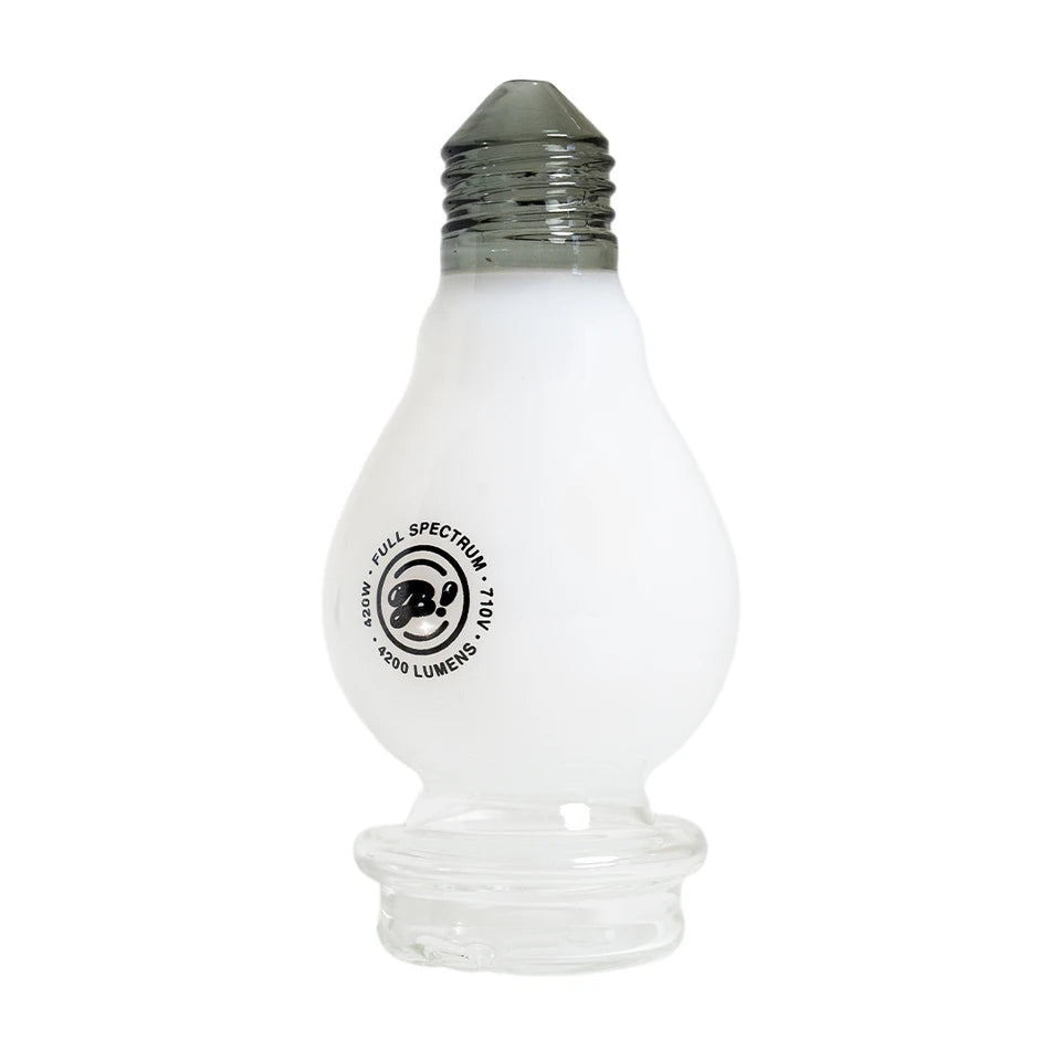 Angled view of the white BigFun! Lightbowlb Peak Top showing its round logo and clear connection base