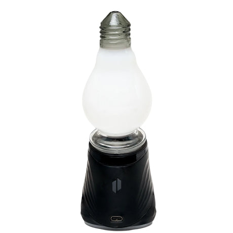 Rear view of a black Puffco device fitted with the white BigFun! Lightbowlb Peak Top