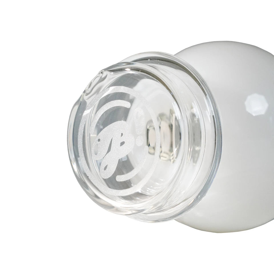 Close-up of the BigFun! Lightbowlb Peak Top underside showing its etched logo and internal glasswork