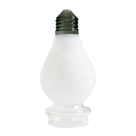 Unprinted side of the white BigFun! Lightbowlb Peak Top with a gray ridged mouthpiece and clear base