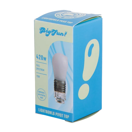 Blue and cream BigFun! Lightbowlb Pivot Top retail box showing the white bulb-shaped glass attachment