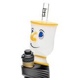 HEMPER Tea Cup glass top mounted on a black Puffco device, with a smiling face, blue eyes, and yellow trim