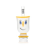 Front view of the HEMPER Tea Cup Peak Top showing blue eyes, a smiling face, and a yellow handle