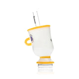 Opposite side of the HEMPER Tea Cup Peak Top showing its sculpted yellow handle and straw-style mouthpiece
