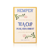 Cream HEMPER Tea Cup Peak Attachment retail box with a yellow border, rose artwork, and blue lettering