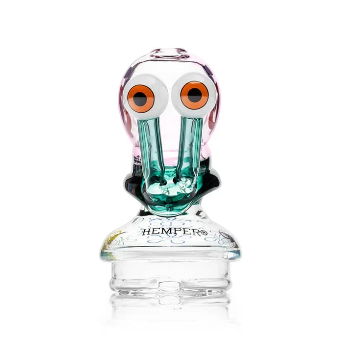 Front view of the HEMPER Snail Dry Top with orange eyes, green eyestalks, and a clear decorated base