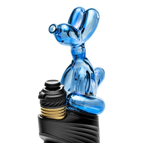 Blue HEMPER Balloon Dog Peak Top mounted on a black Puffco device, showing tall ears and a snout mouthpiece