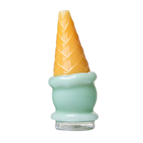 Mint ice cream Peak glass top close-up showing glossy scoop body and waffle cone detail