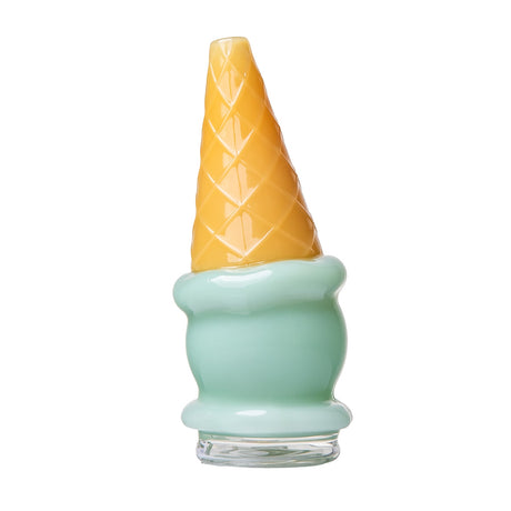 Mint ice cream Peak glass top close-up showing glossy scoop body and waffle cone detail