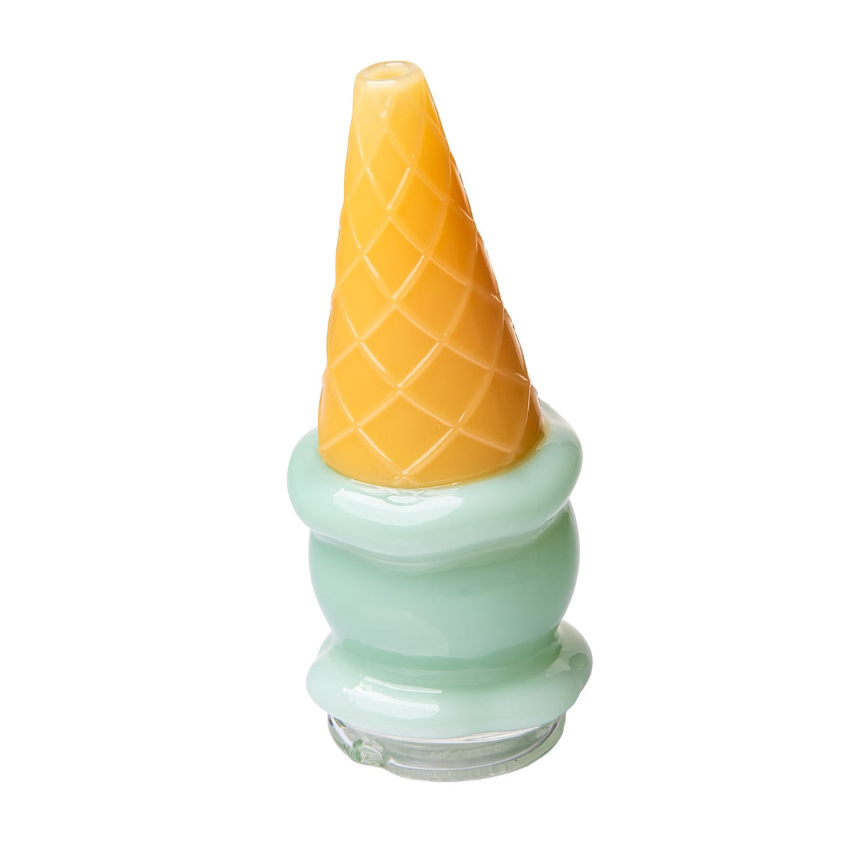Mint ice cream Peak glass top standing upright with amber cone and rounded scoop body
