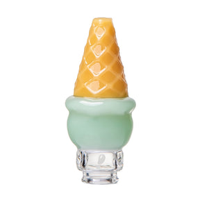 Mint ice cream Pivot top with yellow waffle cone texture, clear glass base, and glossy borosilicate finish