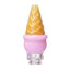 Pink ice cream Pivot top with yellow textured cone, rounded scoop body, and clear borosilicate base