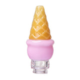 Pink ice cream Pivot top with yellow textured cone, rounded scoop body, and clear borosilicate base