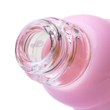 Close-up of clear borosilicate base on pink Ice Cream Pivot Top showing the opening and thick glass joint