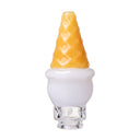 White ice cream Pivot top with yellow waffle cone texture, clear glass base, and compact accessory shape