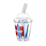 BigFun! Sip-N-Dip Peak glass top angled view with clear cup exterior, blue inner chamber and domed lid