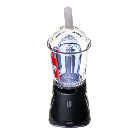 BigFun! Sip-N-Dip Peak glass top mounted upright on a black device with blue inner chamber and clear domed lid