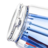 Close-up of BigFun! Sip-N-Dip Peak glass top base opening beside the blue inner chamber and thick clear glass