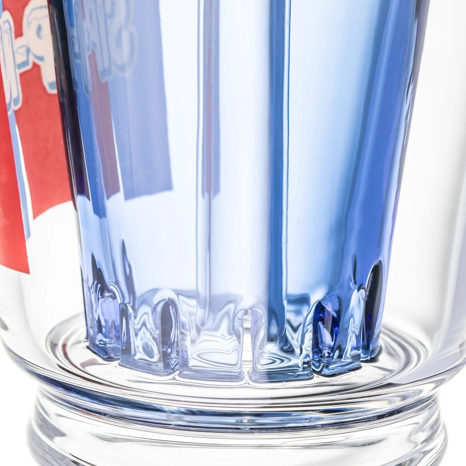 Close-up of BigFun! Sip-N-Dip Peak glass top blue inner chamber with slotted diffusion openings at the base