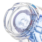 Bottom close-up of BigFun! Sip-N-Dip Peak glass top showing the clear circular base and device interface