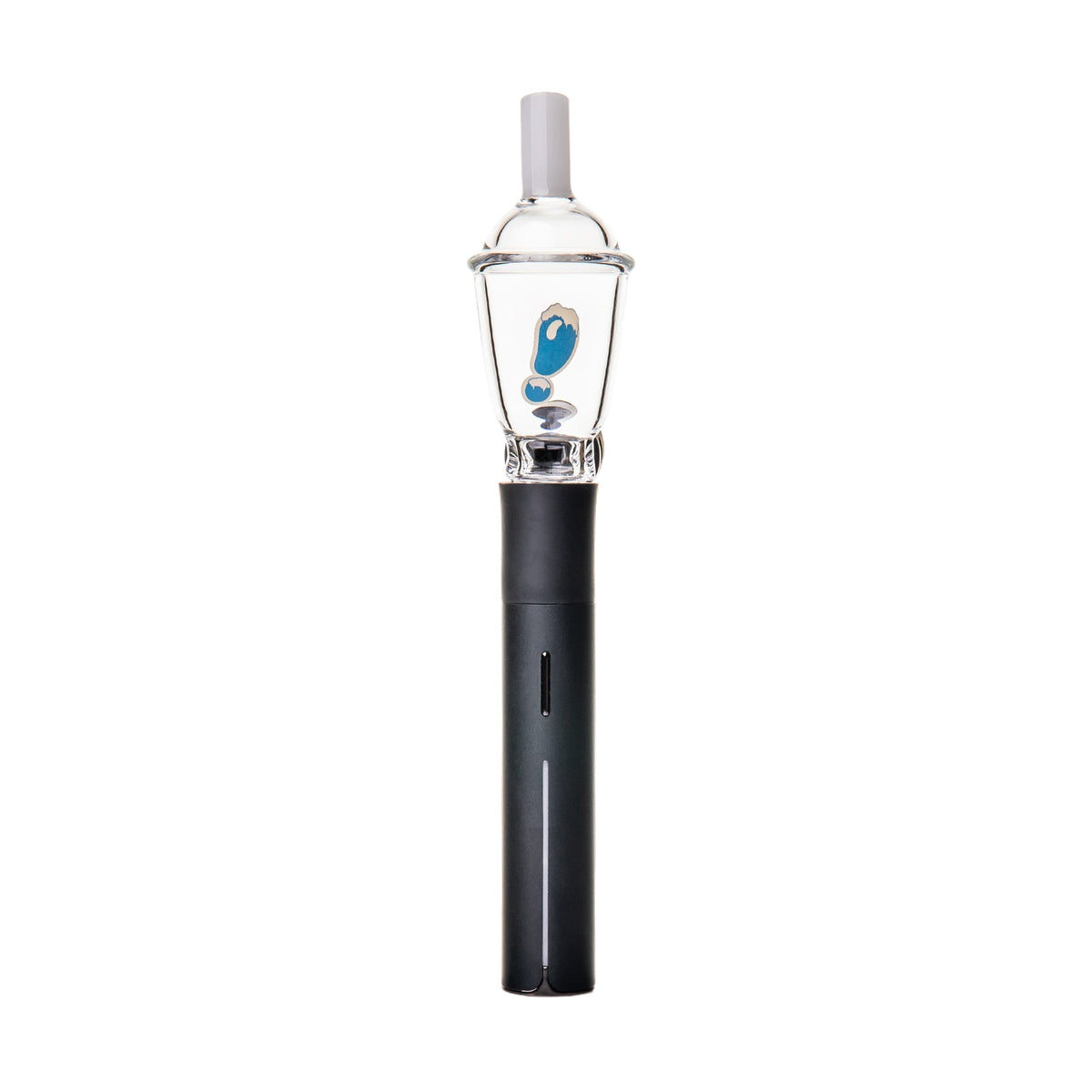 Close-up of BigFun! Sip-N-Dip Pivot glass top frosted cylindrical mouthpiece and rounded clear glass dome