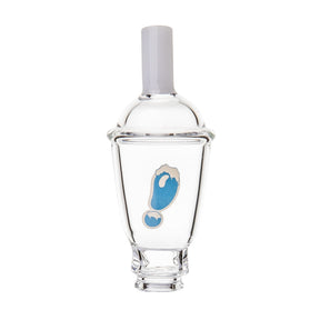 BigFun! Sip-N-Dip Pivot glass top installed on black device, side angle showing clear chamber and mouthpiece