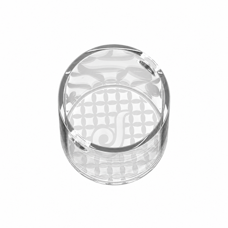 Angled view of Dr. Dabber Switch² Sapphire Plus vaporizer insert with clear cylindrical walls and patterned base
