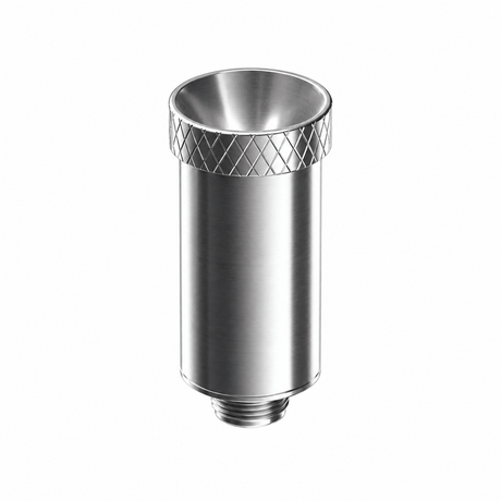 Dr. Dabber Ghost² eChamber upright with full ceramic dish, silver body and knurled top edge