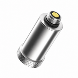 Dr. Dabber Ghost² eChamber angled view with silver cylindrical body, threaded connector and knurled rim