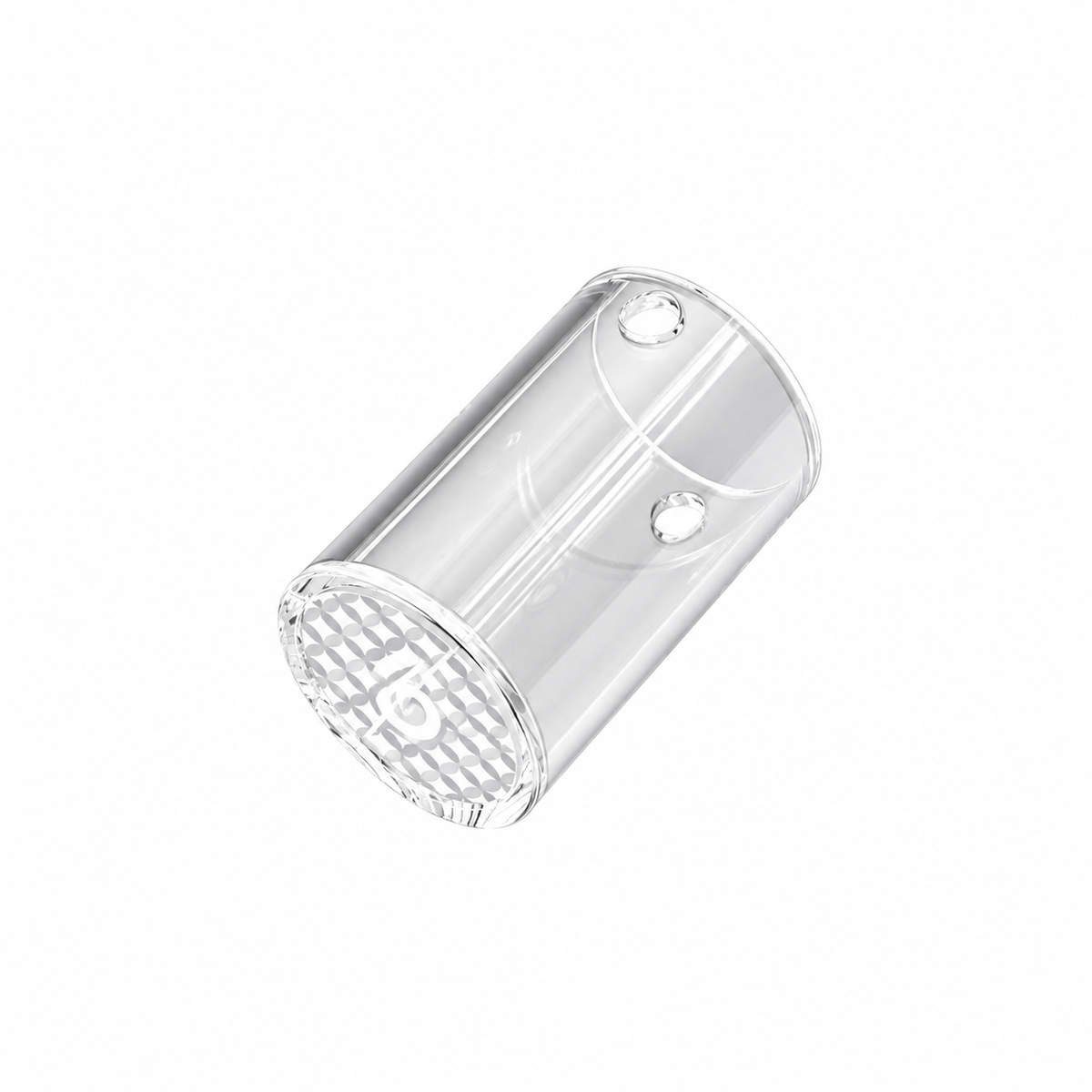 Angled Dr. Dabber Switch GO Sapphire Plus vaporizer insert showing clear walls and patterned sapphire base