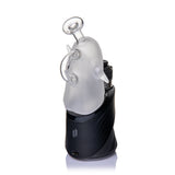 MJ Arsenal Specter Peak glass top rear angle on a Puffco Peak showing clear loop handle and frosted ghost body