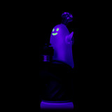 MJ Arsenal Specter Peak glass top glowing purple under UV light with bright green smiling ghost face