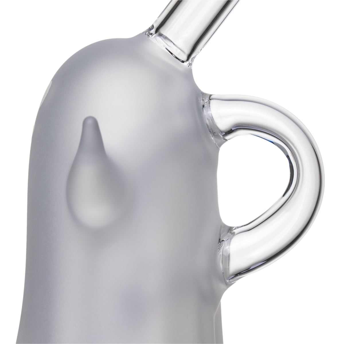 MJ Arsenal Specter Peak glass top detail showing frosted ghost arm and thick clear glass rear loop handle