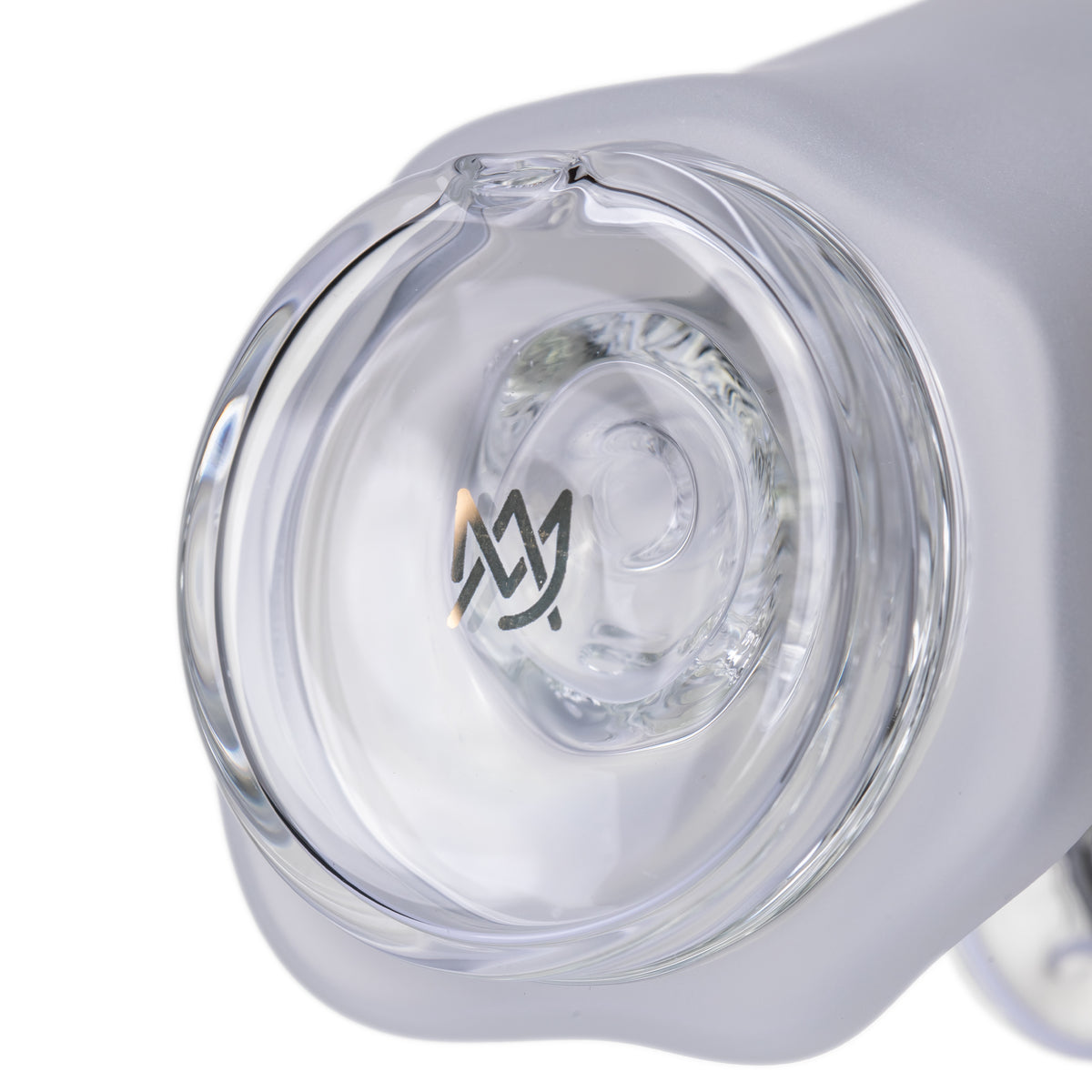 MJ Arsenal Specter Peak glass top bottom detail showing clear glass base opening and MJ Arsenal logo