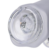 MJ Arsenal Specter Peak glass top bottom detail showing clear glass base opening and MJ Arsenal logo