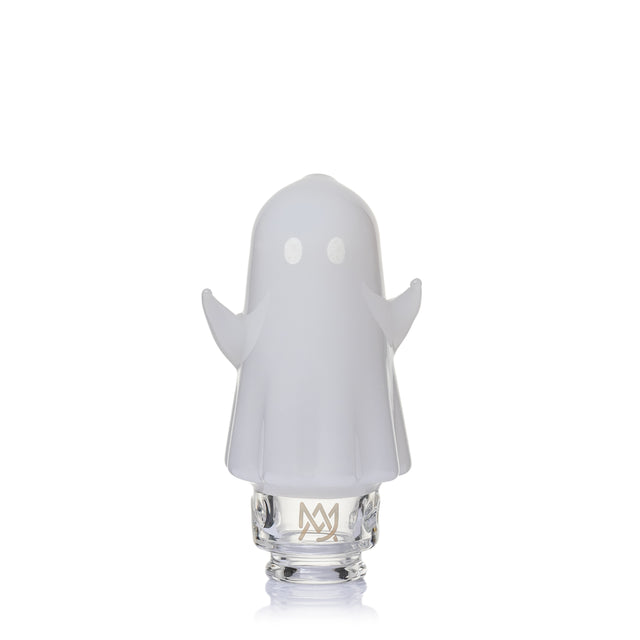 MJ Arsenal Specter Pivot glass attachment front view with frosted ghost body, raised arms and white eyes