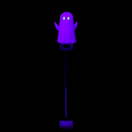 MJ Arsenal Specter Pivot glass attachment under UV light with purple ghost body and bright green eyes