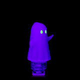Angled MJ Arsenal Specter Pivot glass attachment glowing purple under UV light with bright green eyes