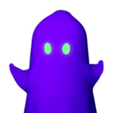 UV close-up of MJ Arsenal Specter Pivot glass attachment with vivid purple ghost body and glowing green eyes