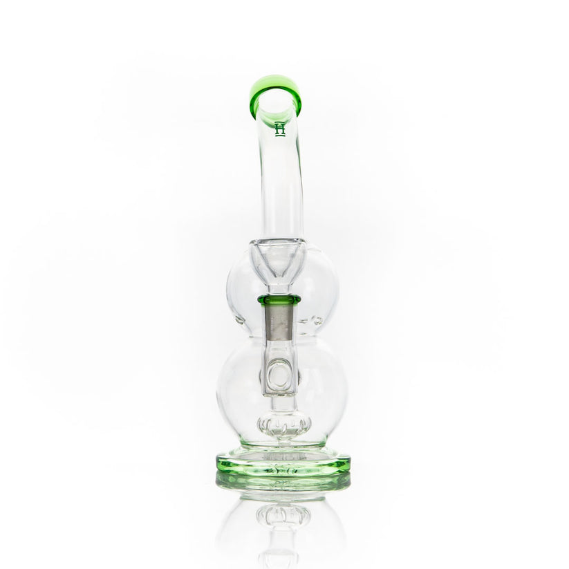 Front view of Hemper Tornado Vortex mini bong highlighting double-globe body, base and 14.5 mm bowl joint.