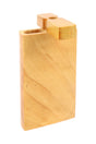Light wood dugout with flip-top lid open, showing rectangular storage chamber and round top port for bat
