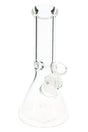 Clear 10-inch glass beaker bong with 9 mm thick walls and ice pinch, front product view for dry herb use