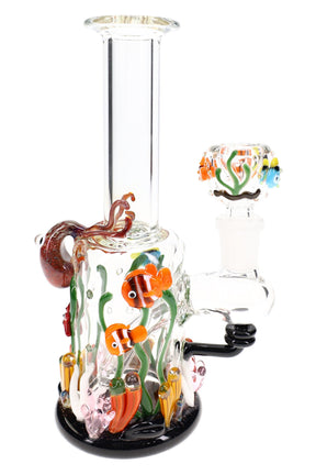 Under the Sea glass mini rig with clear beaker body, octopus wrap, clownfish, coral, and kelp details