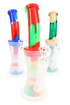 8½″ 2-part silicone bong with honeycomb-to-dome percs; compact, colorful water pipe for smooth dry herb hits and easy, rinse-clean care.