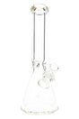 Clear 13″ beaker glass bong with 9 mm thick walls, flared mouthpiece, and glass herb slide on an angled joint.