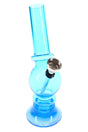 Blue 6 inch acrylic bong with metal bowl, straight tube, and round translucent base