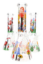 10″ glass beaker bong with glow-in-the-dark mushroom decals, 18.8 mm female joint and 14.5 mm bowl; three assorted designs shown, sold individually.