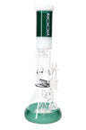 ROOR Tech 14-inch multicolor beaker water pipe in green and white with showerhead perc, removable downstem and herb bowl.