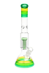 13" Medium Multicolor Glass on Glass Striped Beaker Water Pipe with Tree Perc - WP2590