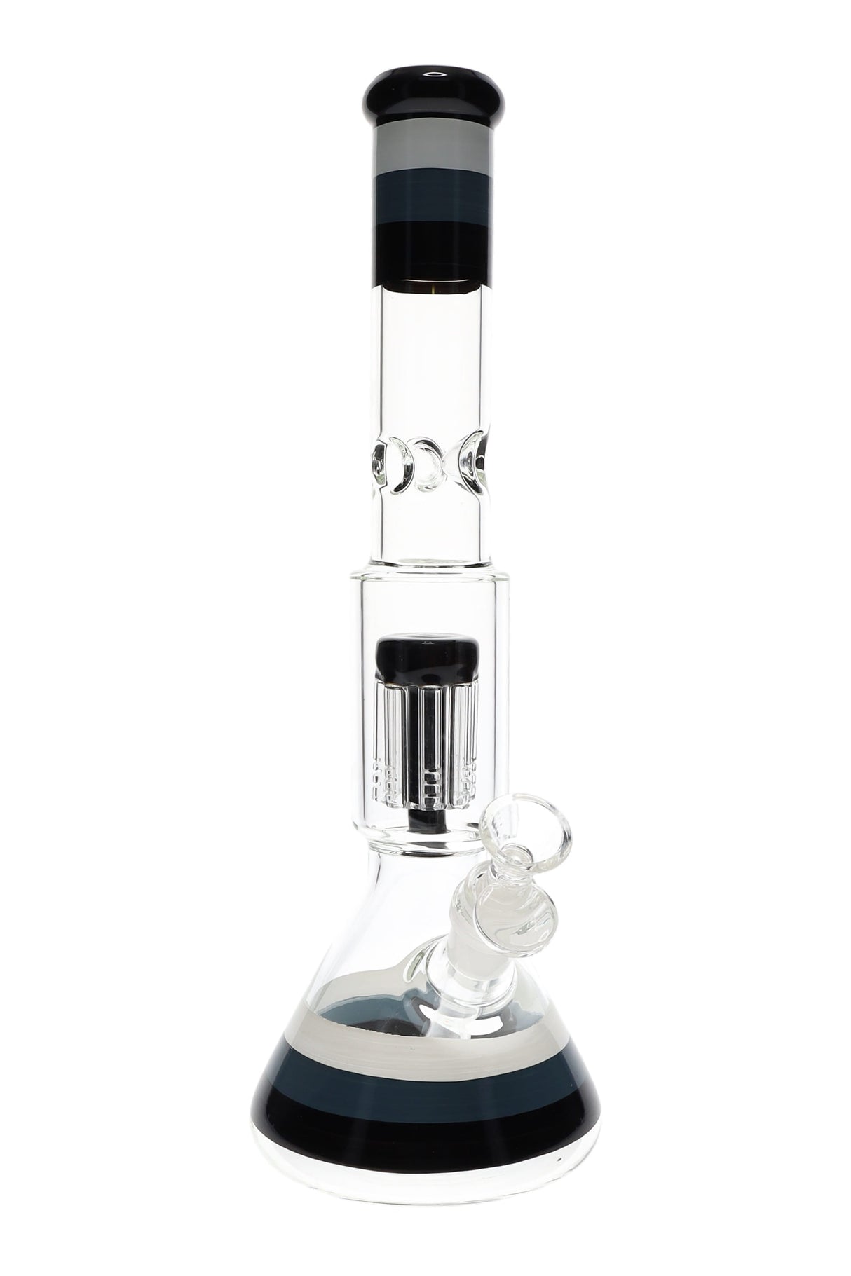 13" Medium Multicolor Glass on Glass Striped Beaker Water Pipe with Tree Perc - WP2590